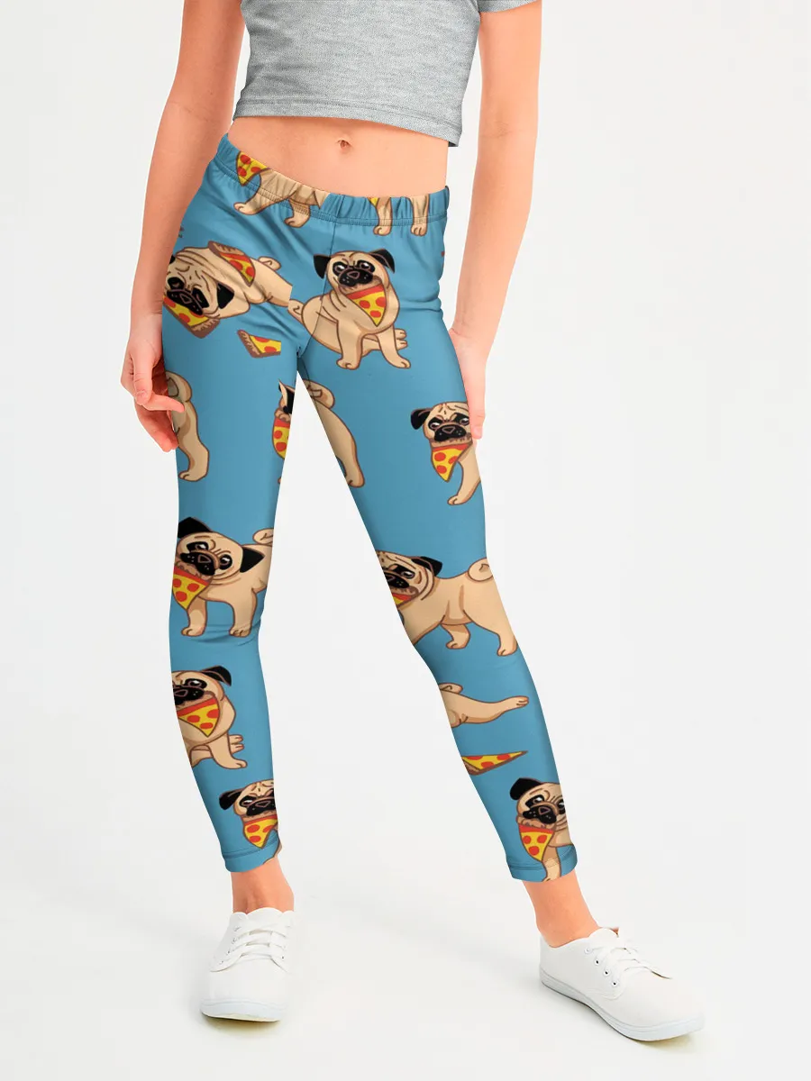 Леггинсы для девочки / Мопсы с пиццей