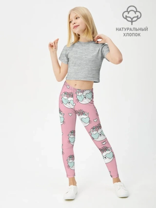 Леггинсы для девочки / Котики с цвточками