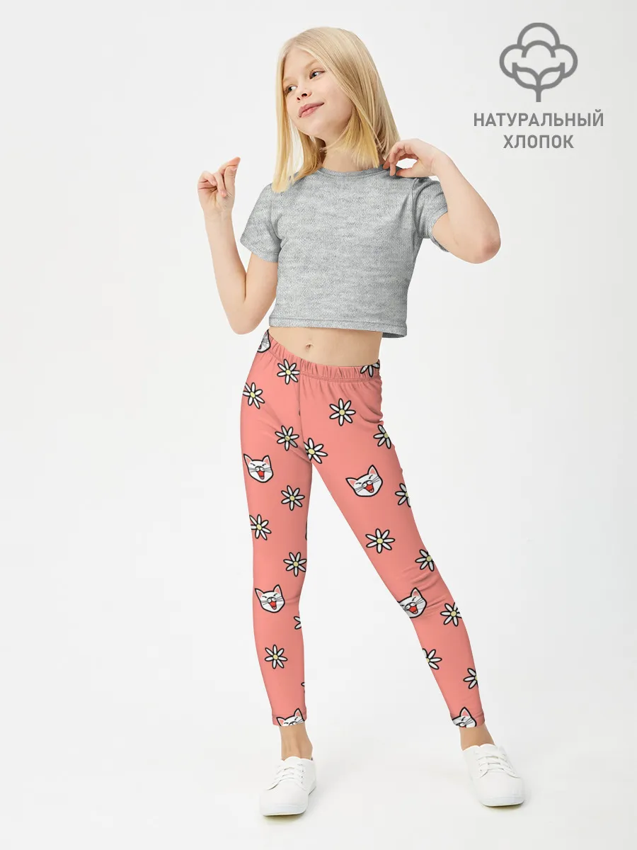 Леггинсы для девочки / Кошки и цветы