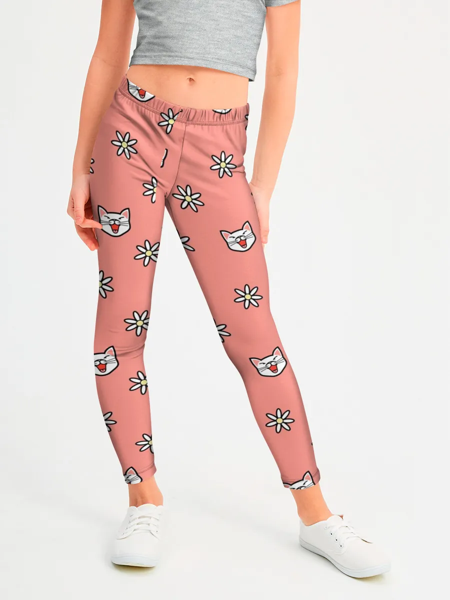 Леггинсы для девочки / Кошки и цветы