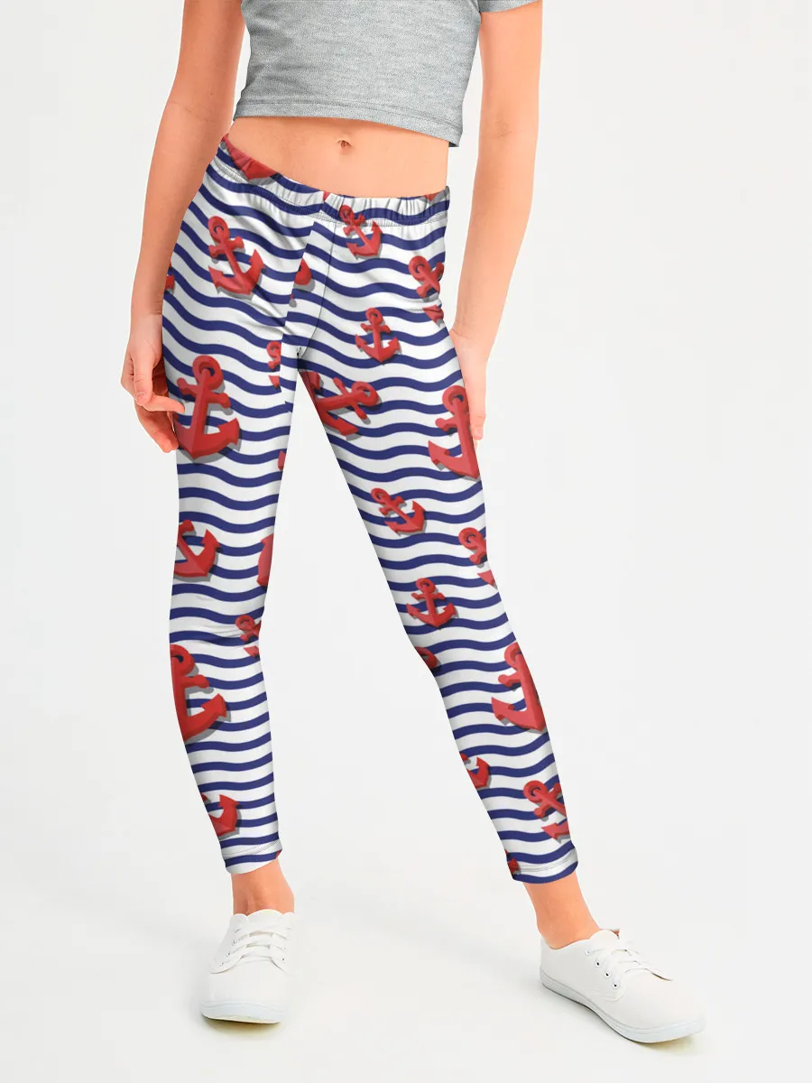 Леггинсы для девочки / Красные якоря