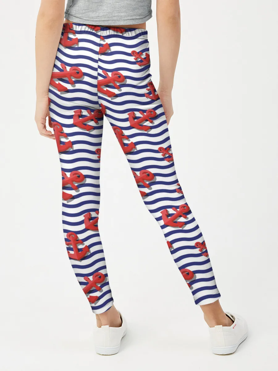 Леггинсы для девочки / Красные якоря