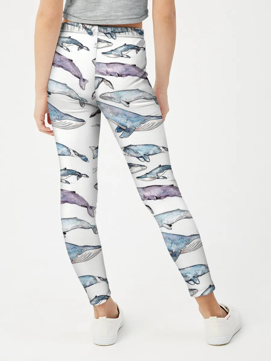 Леггинсы для девочки / киты паттерн