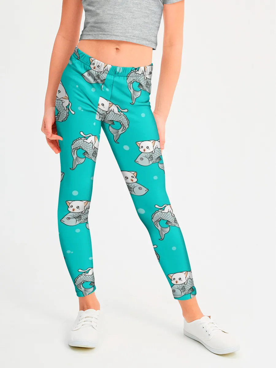 Леггинсы для девочки / Котики и рыбки