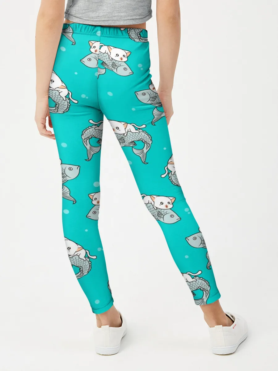 Леггинсы для девочки / Котики и рыбки