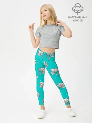 Леггинсы для девочки / Котики и рыбки