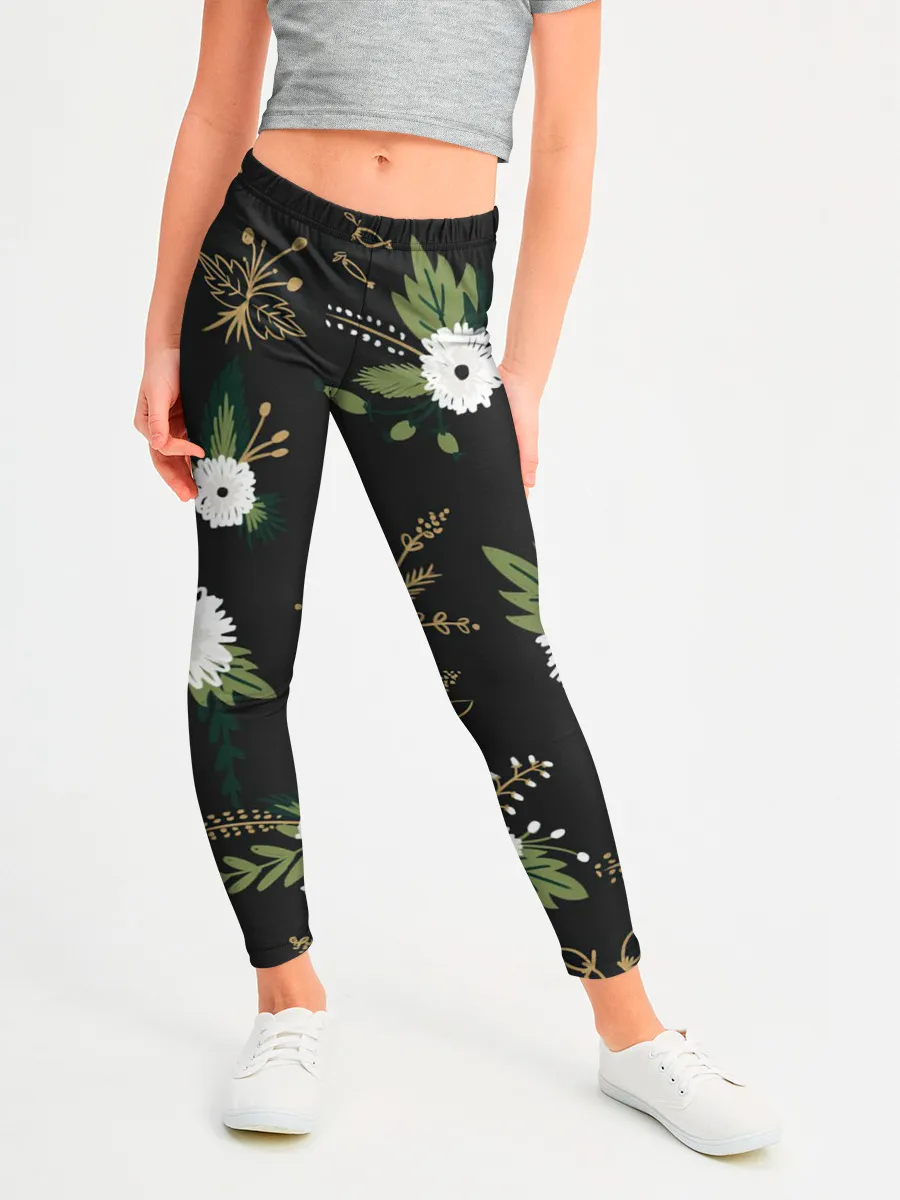 Леггинсы для девочки / Белые хризантемы