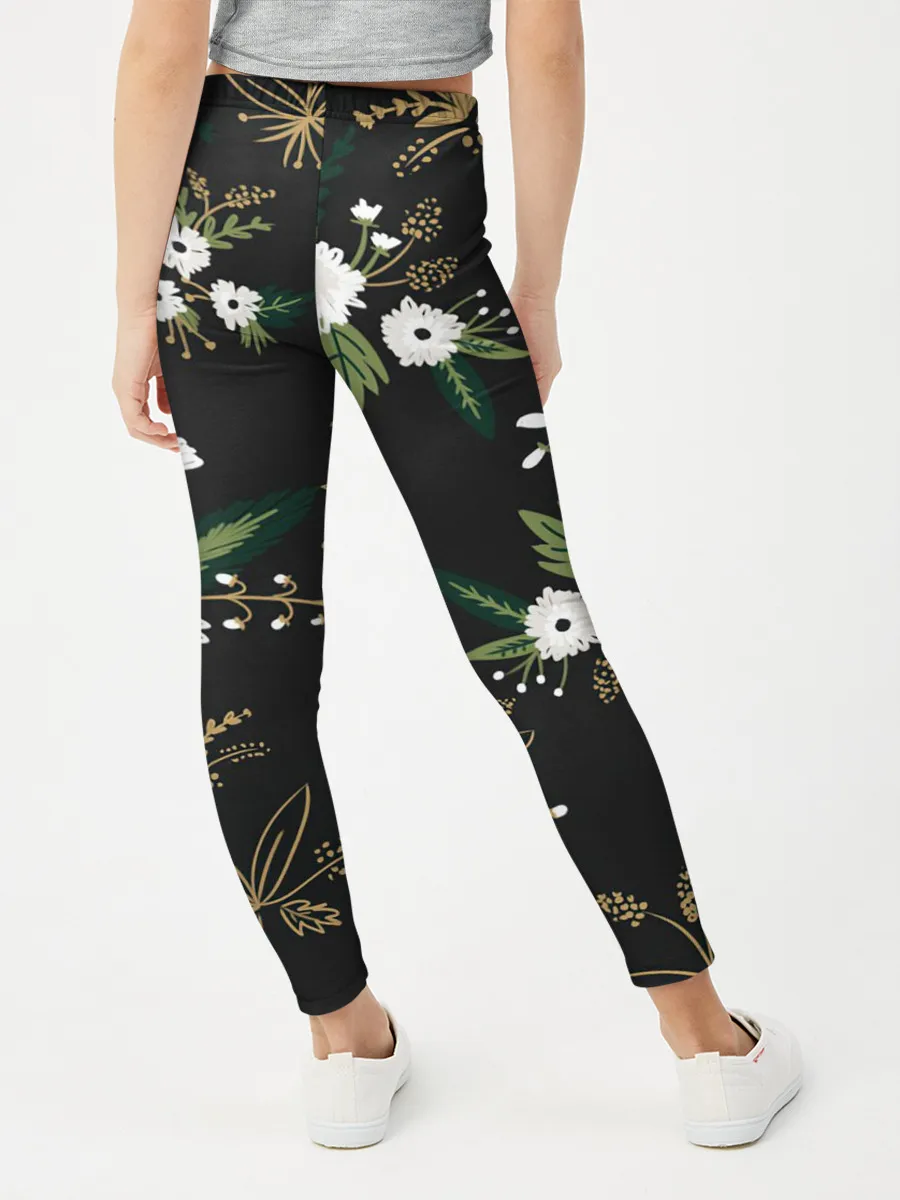 Леггинсы для девочки / Белые хризантемы