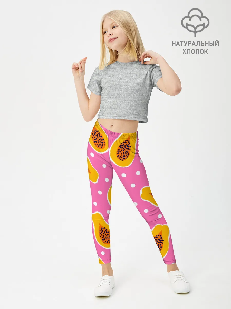 Леггинсы для девочки / Папайя на розовом