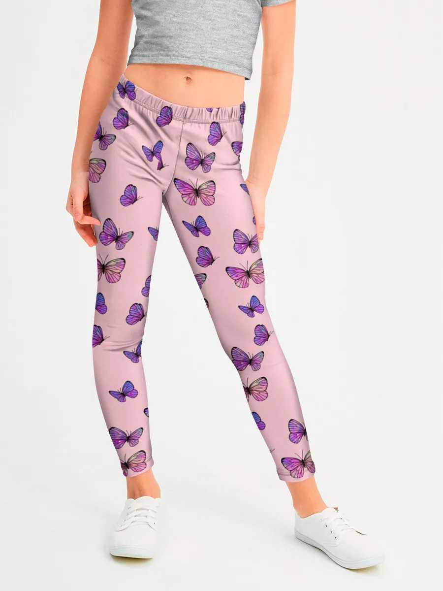 Леггинсы для девочки / Бабочки фиолетовые | 2