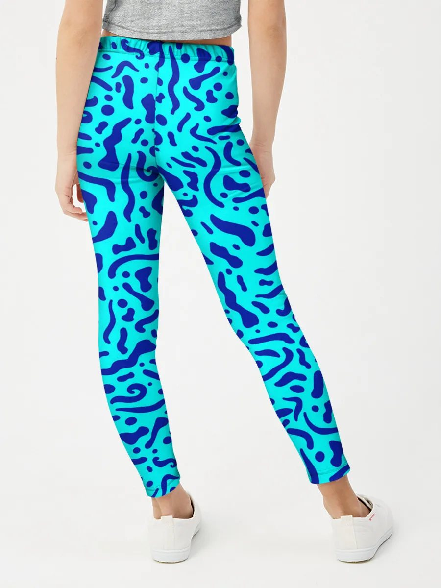 Леггинсы для девочки / Неоновые синие узоры