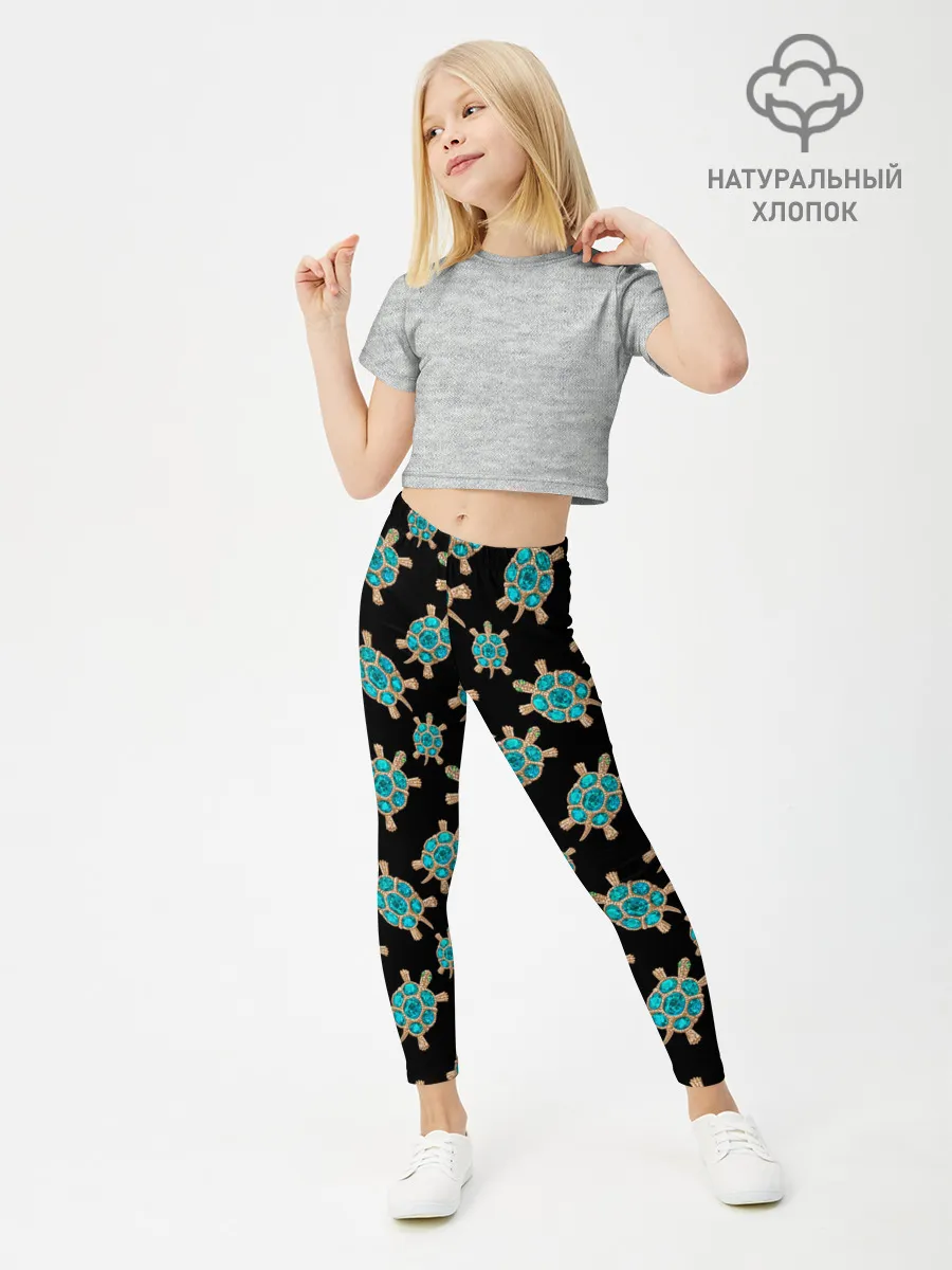 Леггинсы для девочки / Бирюзовые черепашки брошка