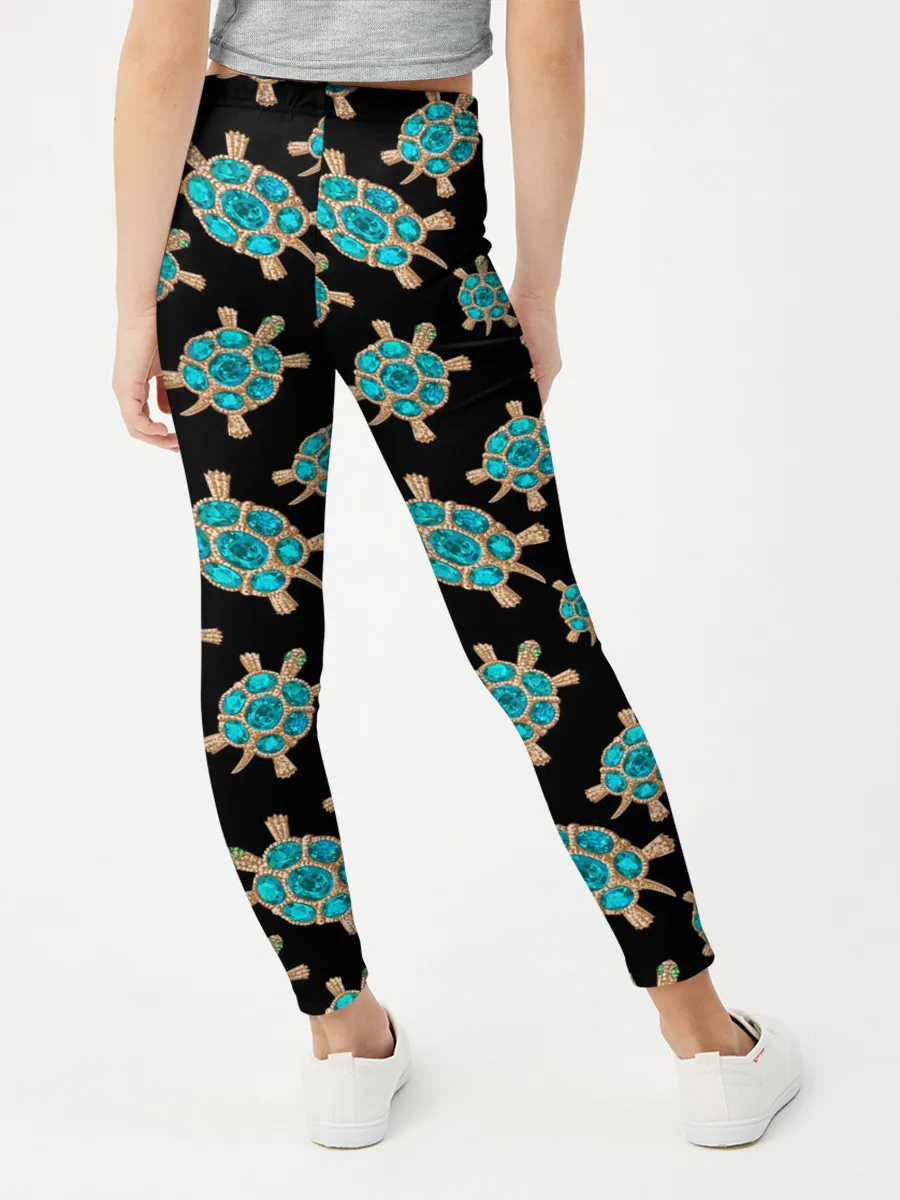 Леггинсы для девочки / Бирюзовые черепашки брошка