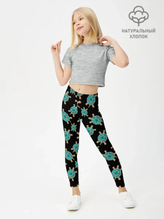 Леггинсы для девочки / Бирюзовые черепашки брошка