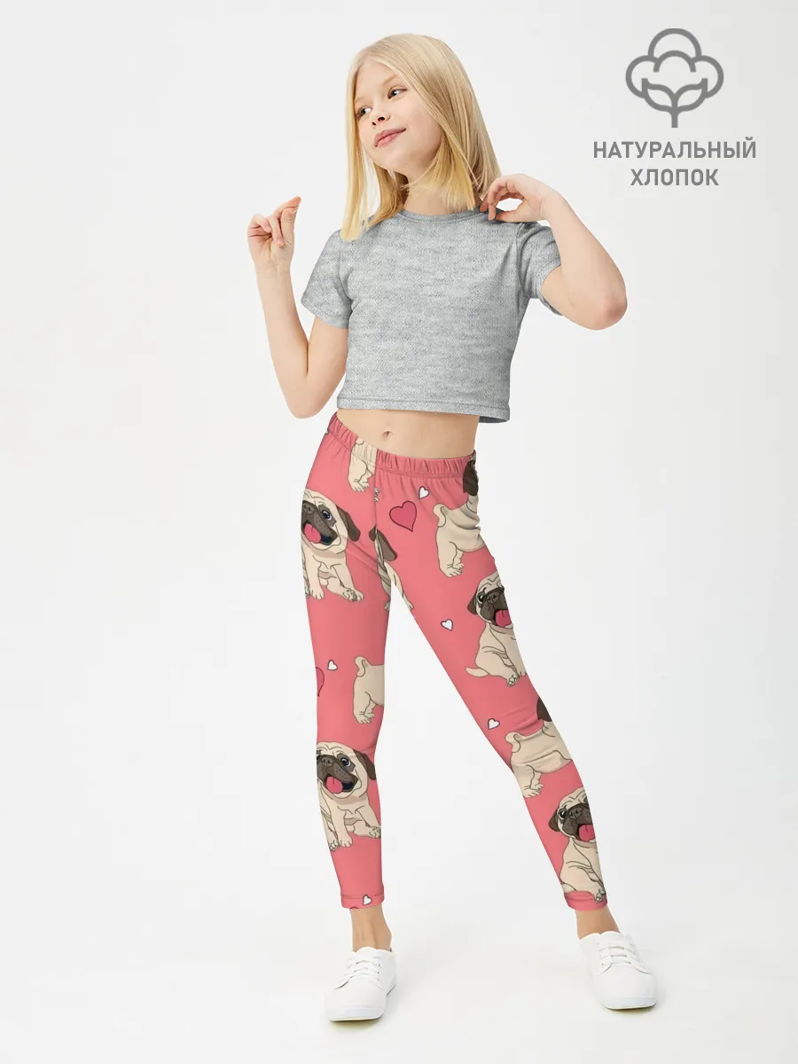 Леггинсы для девочки / Мопсики и Сердечки
