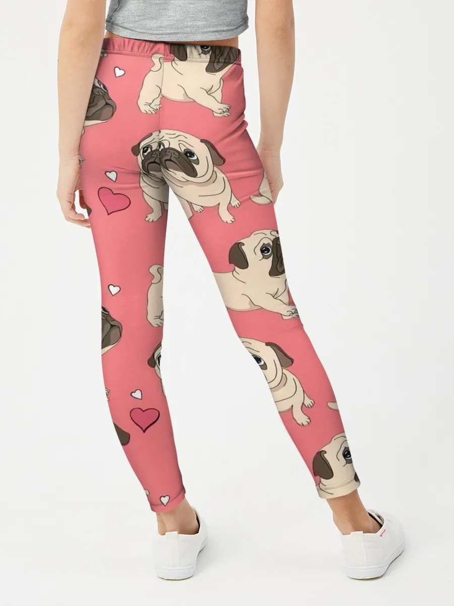 Леггинсы для девочки / Мопсики и Сердечки
