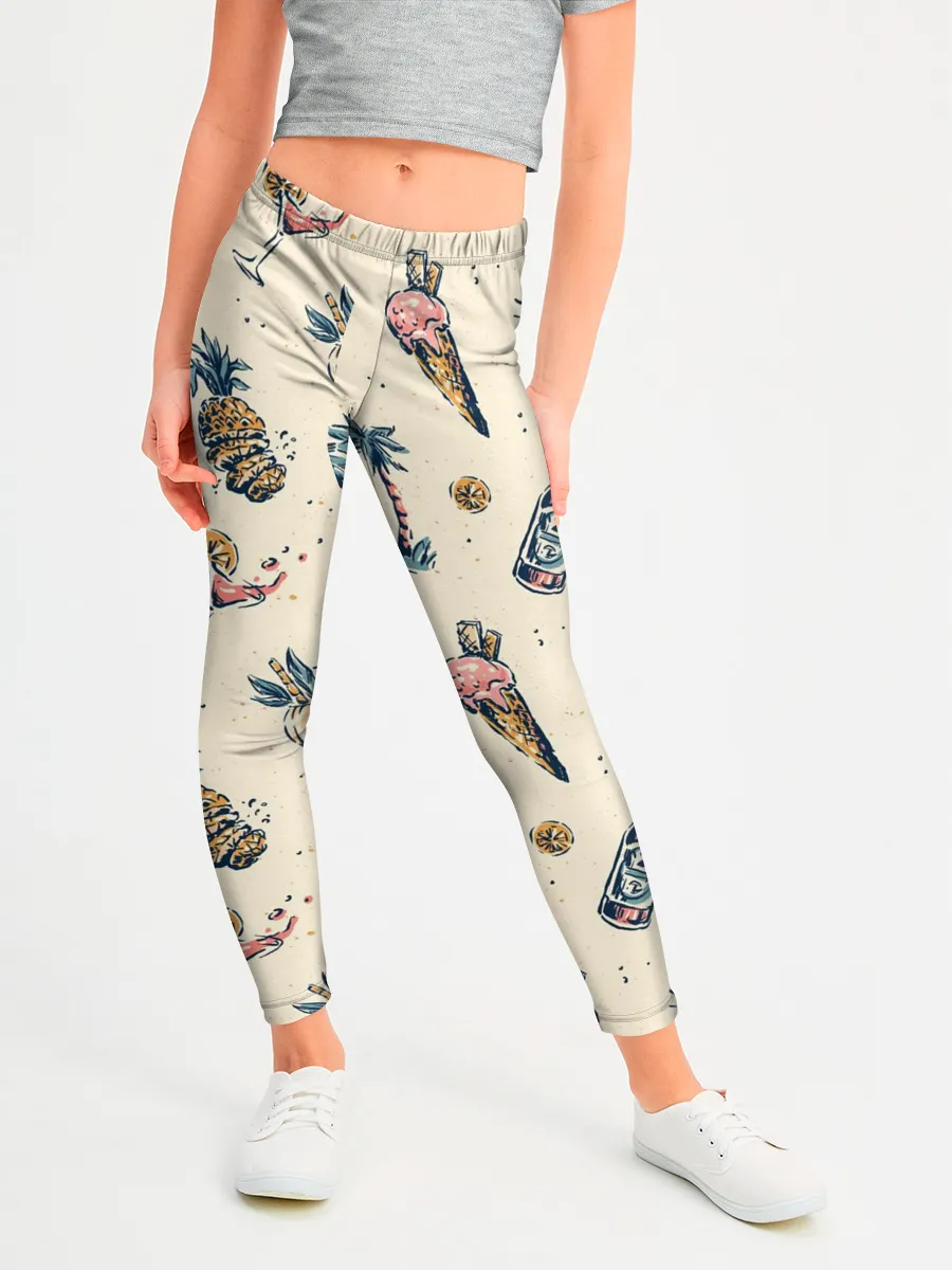 Леггинсы для девочки / Винтажный Гавайский Рисунок