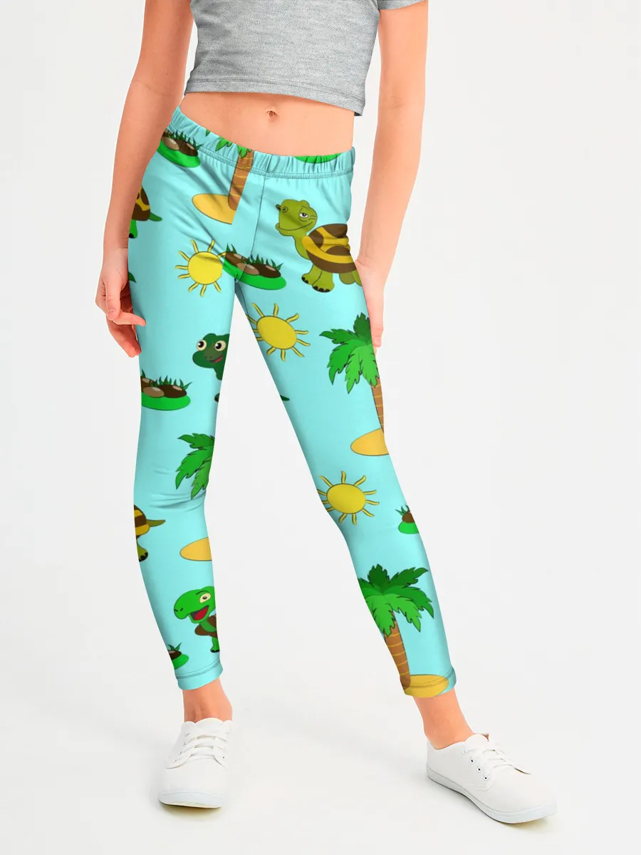 Леггинсы для девочки / черепашки и пальмы