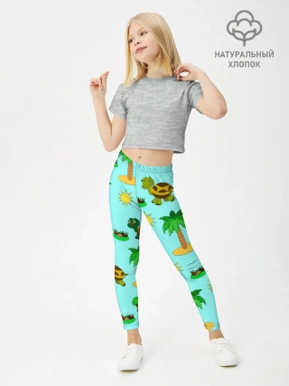 Леггинсы для девочки / черепашки и пальмы