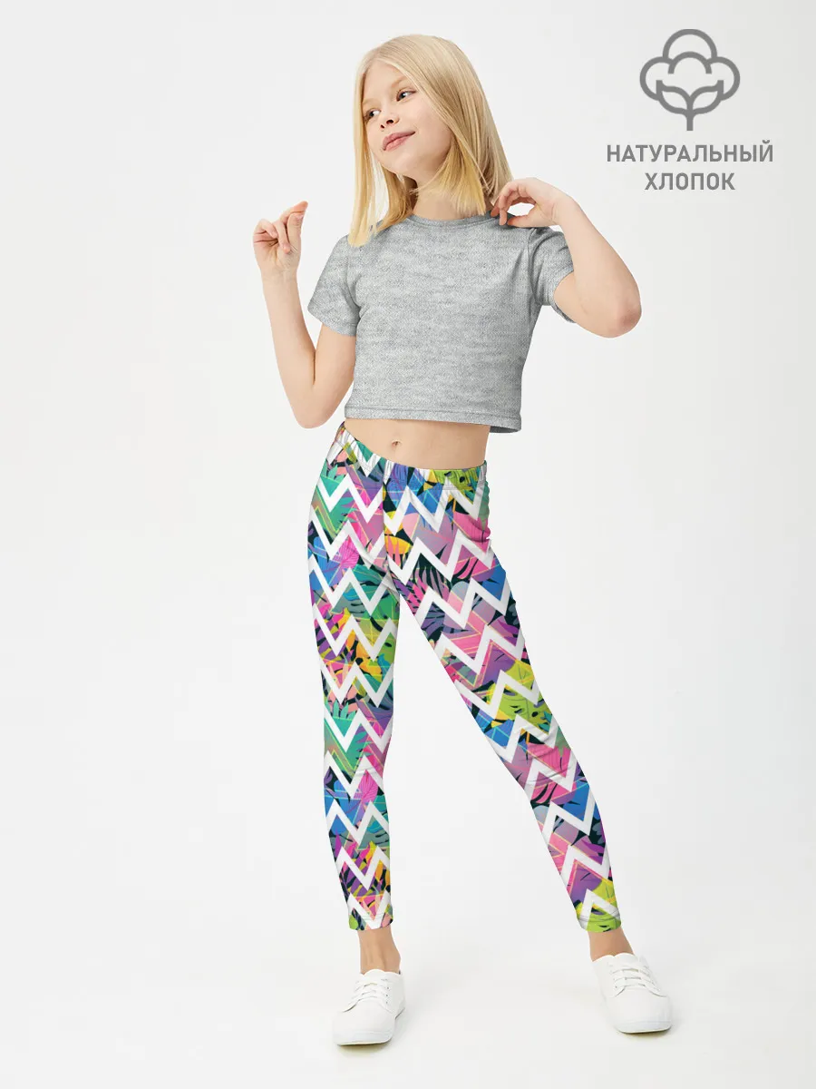Леггинсы для девочки / Кривая линия и цветы