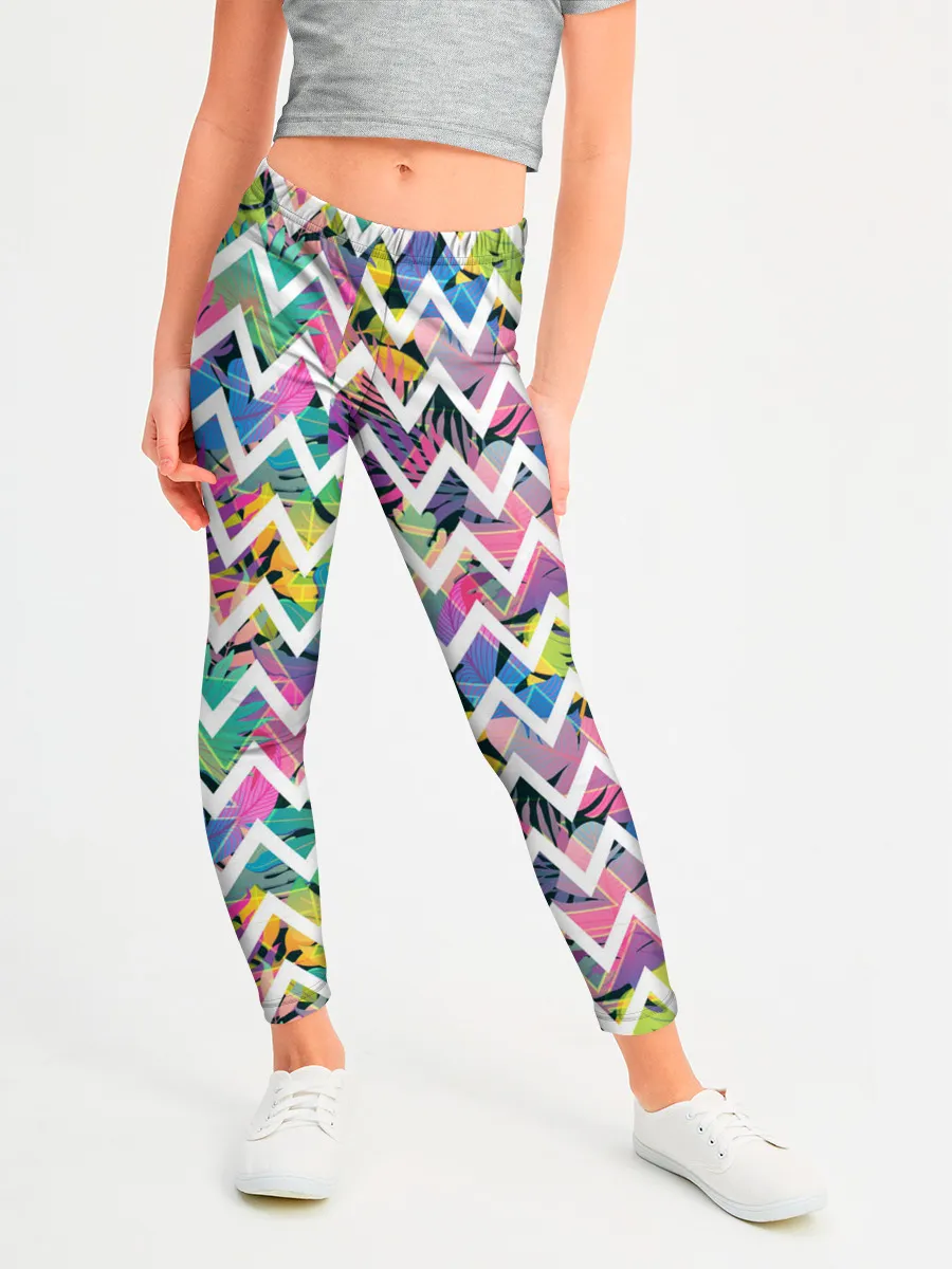 Леггинсы для девочки / Кривая линия и цветы