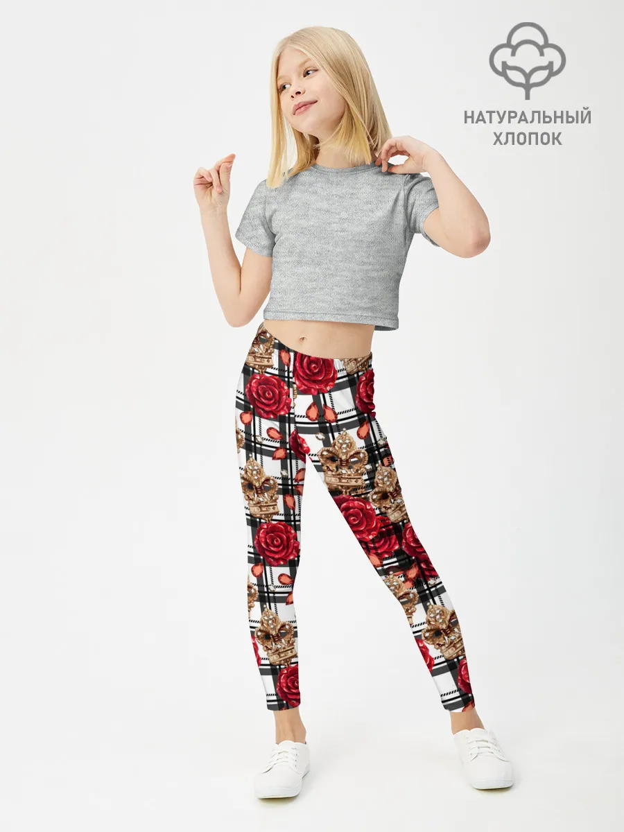 Леггинсы для девочки / Розы в клеточку