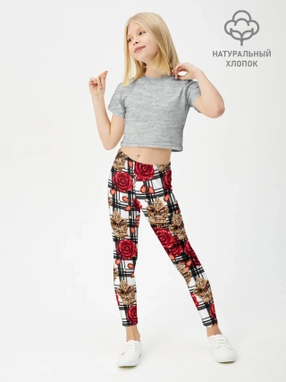 Леггинсы для девочки / Розы в клеточку