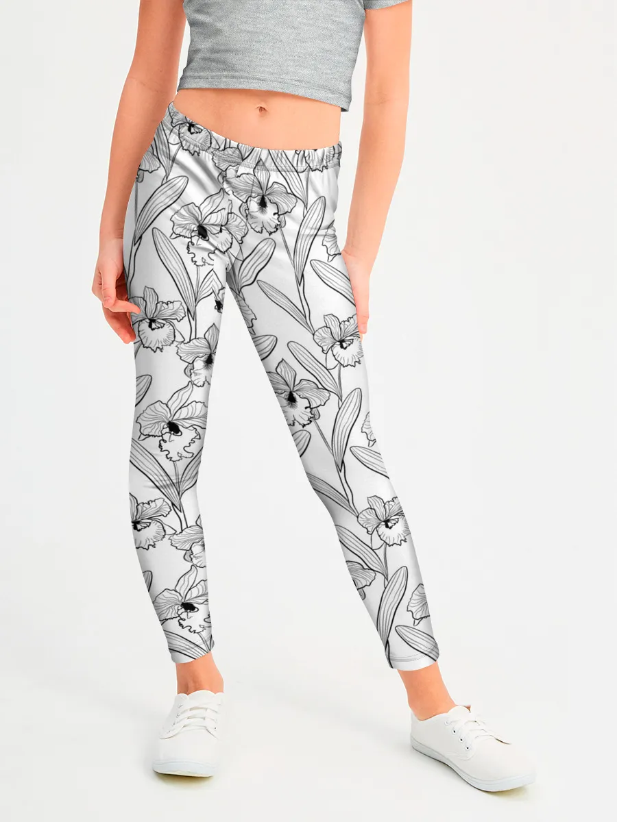 Леггинсы для девочки / Скетч. Цветы орхидеи
