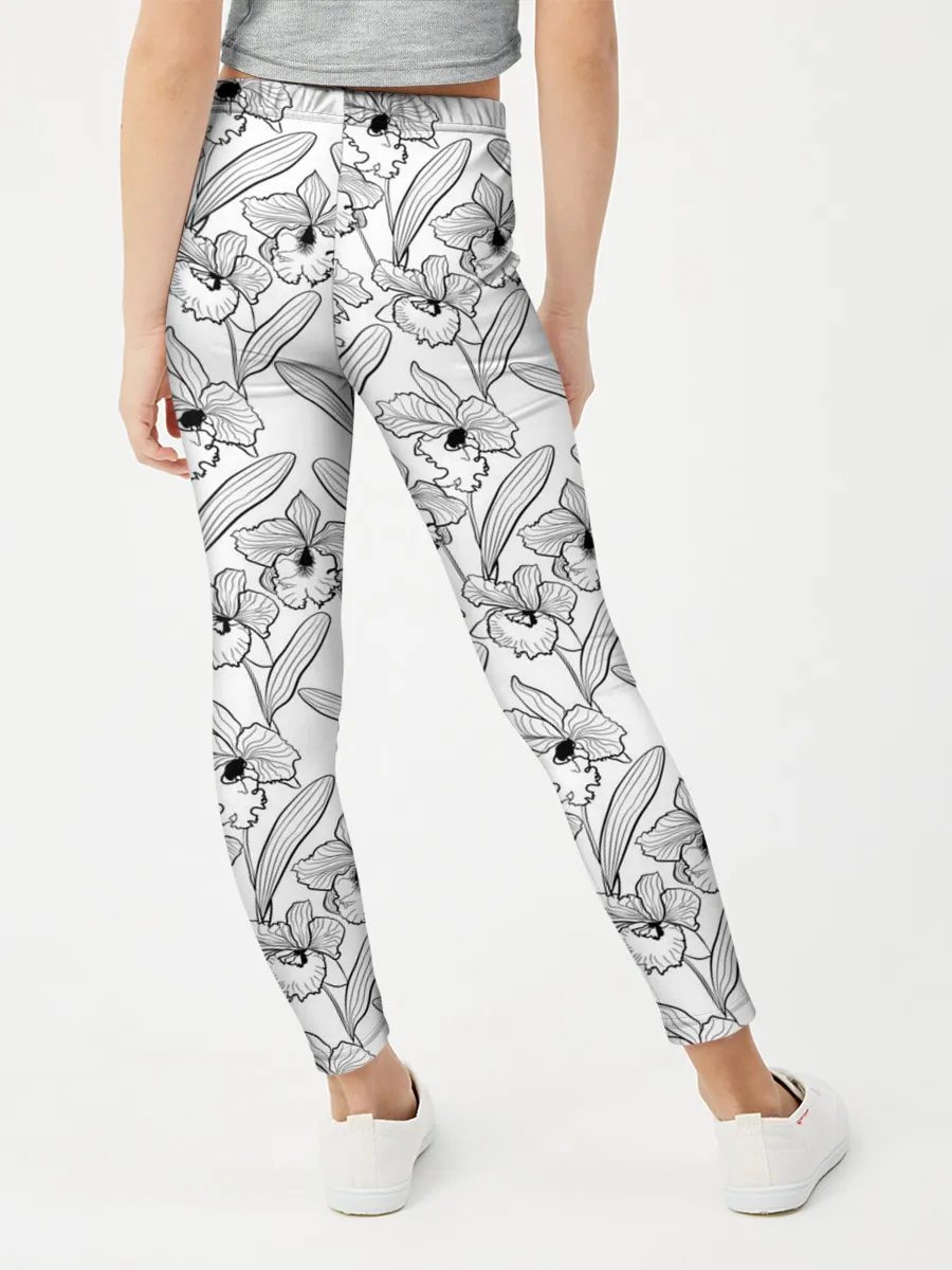 Леггинсы для девочки / Скетч. Цветы орхидеи