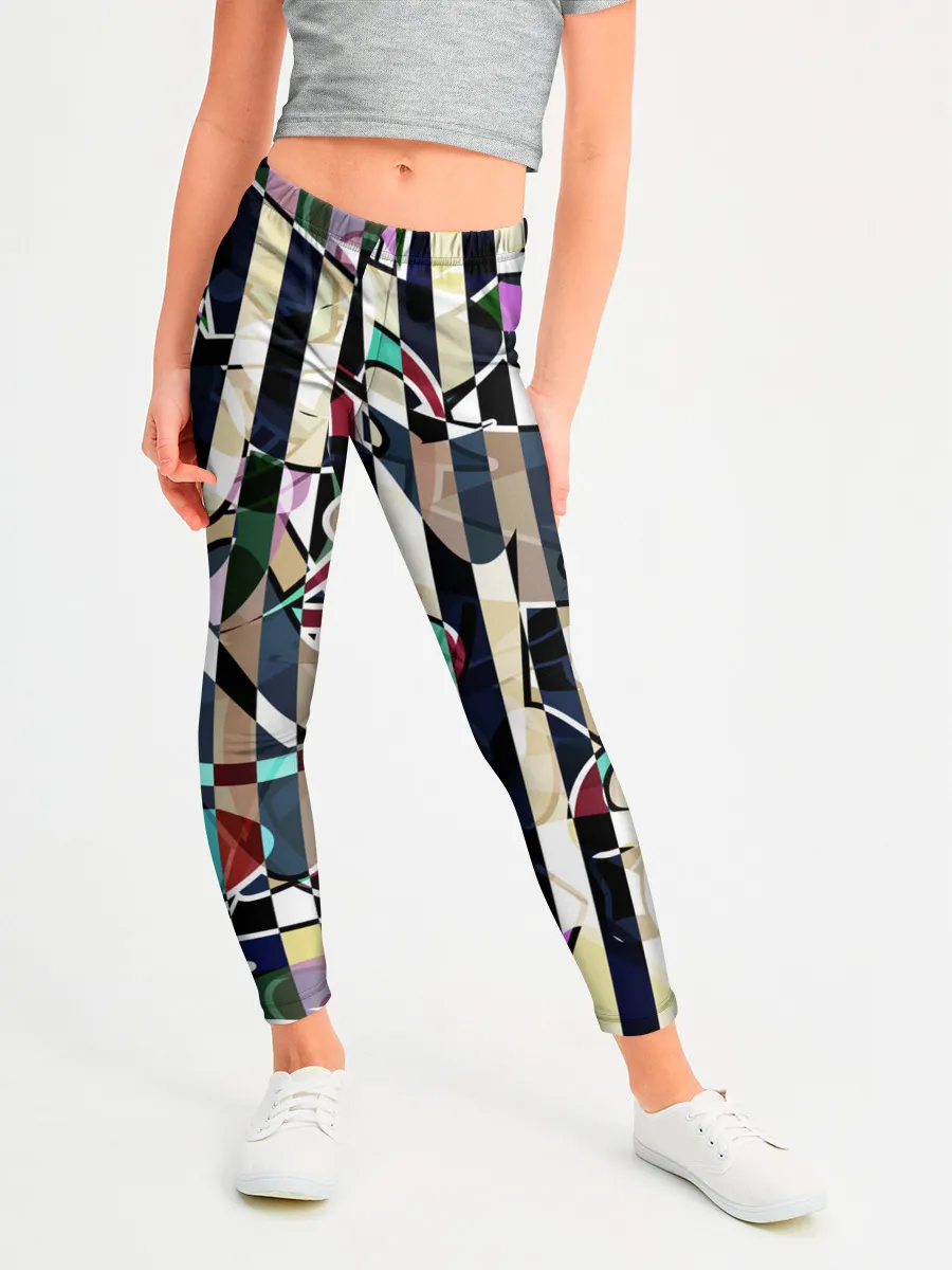 Леггинсы для девочки / Полосатый абстрактный узор