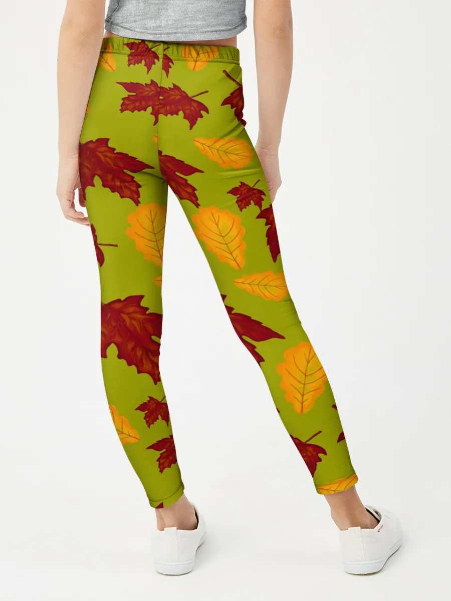 Леггинсы для девочки / осенние листья клён и дуб