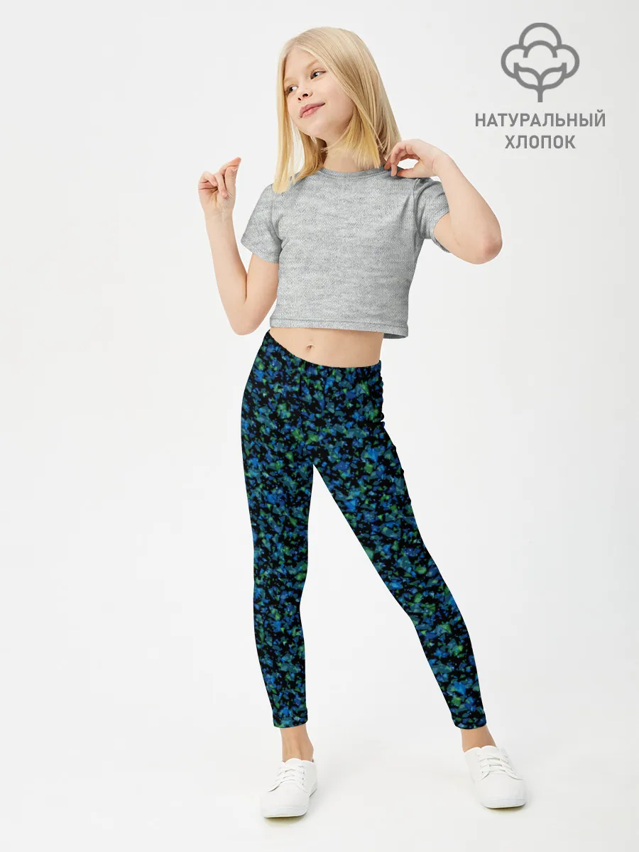 Леггинсы для девочки / Абстрактный зелено-синий узор