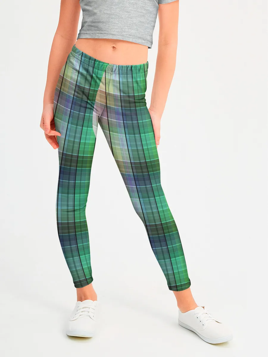 Леггинсы для девочки / Зеленый клетчатый узор