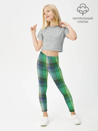 Леггинсы для девочки / Зеленый клетчатый узор