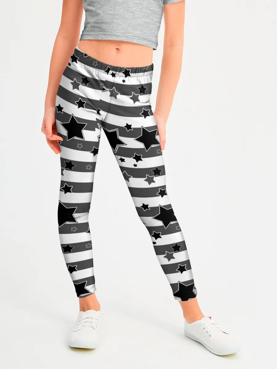 Леггинсы для девочки / Черно-белый полосатый узор
