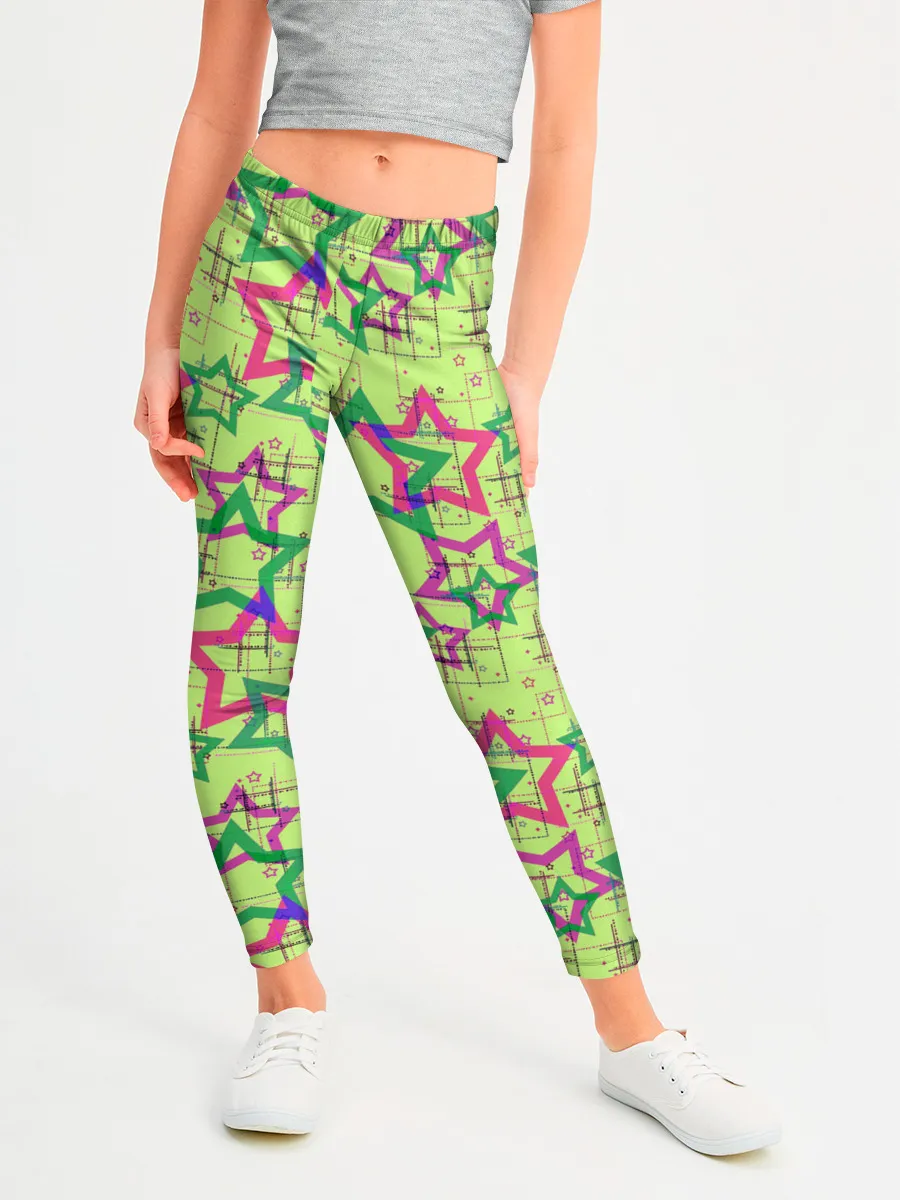Леггинсы для девочки / Зеленый узор Звезды