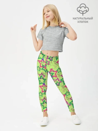 Леггинсы для девочки / Зеленый узор Звезды