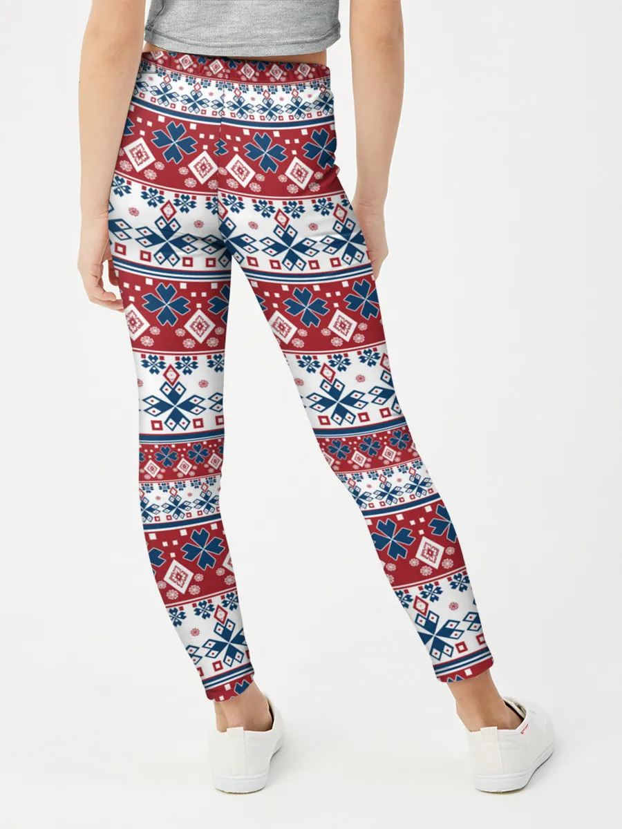 Леггинсы для девочки / Этнический красно-синий узор