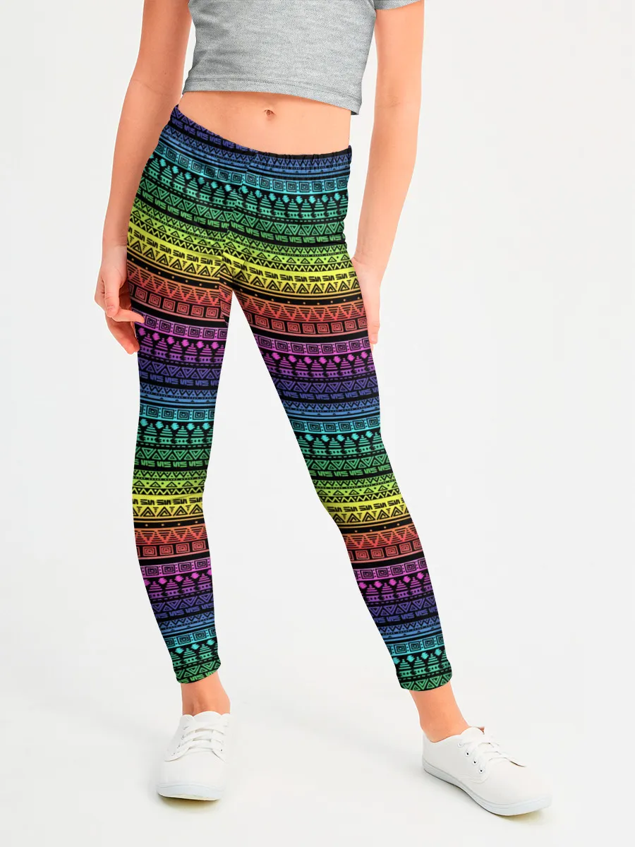 Леггинсы для девочки / Этнический радужный орнамент