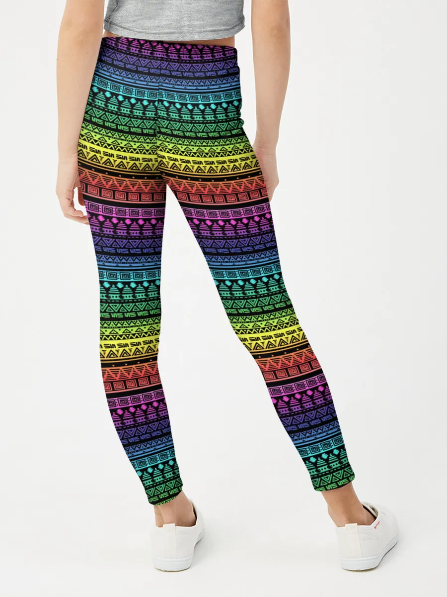 Леггинсы для девочки / Этнический радужный орнамент