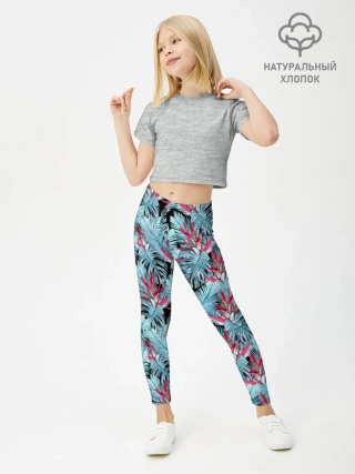 Леггинсы для девочки / Розово-голубой тропический