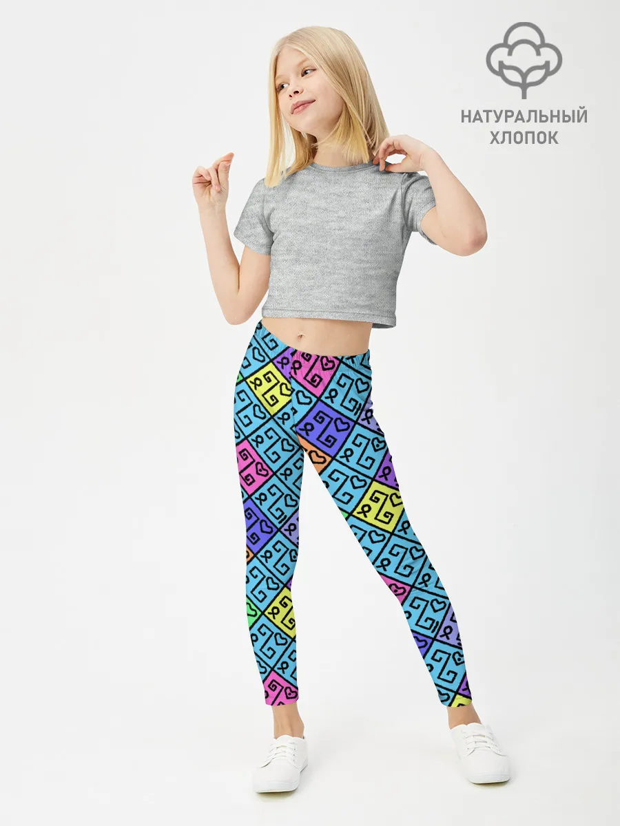 Леггинсы для девочки / Неоновый яркий абстрактный узо
