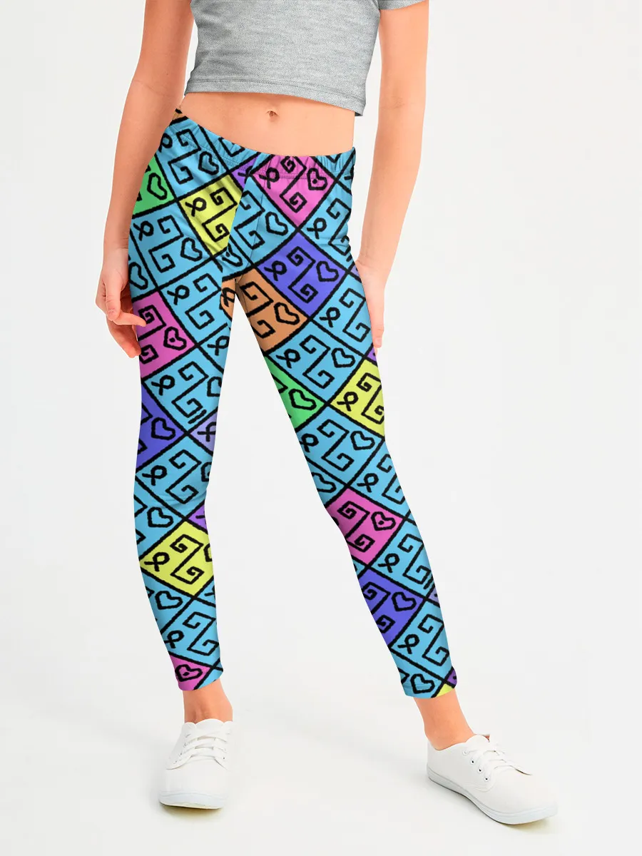 Леггинсы для девочки / Неоновый яркий абстрактный узо