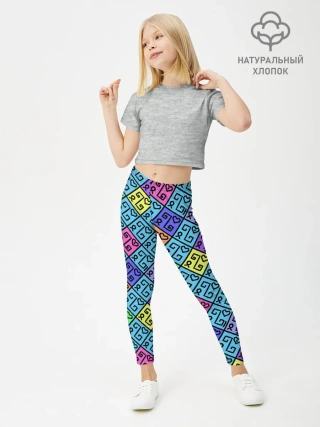 Леггинсы для девочки / Неоновый яркий абстрактный узо