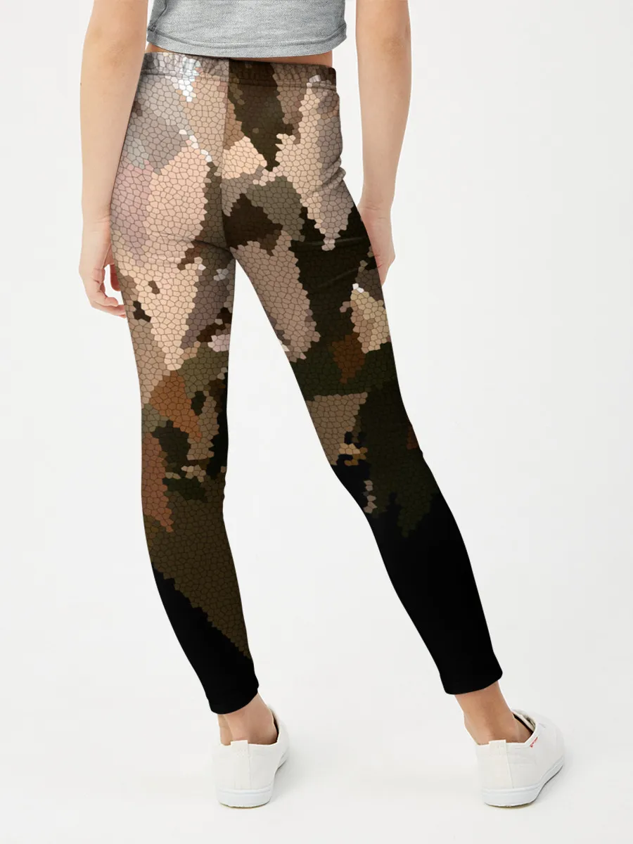 Леггинсы для девочки / Бежево-коричневая мозаика