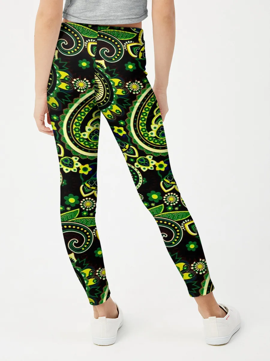 Леггинсы для девочки / Ярко зеленые славянские узоры