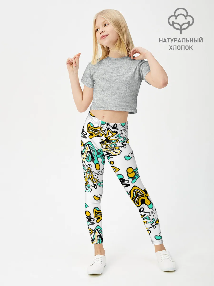 Леггинсы для девочки / Бирюзово-желтый узор