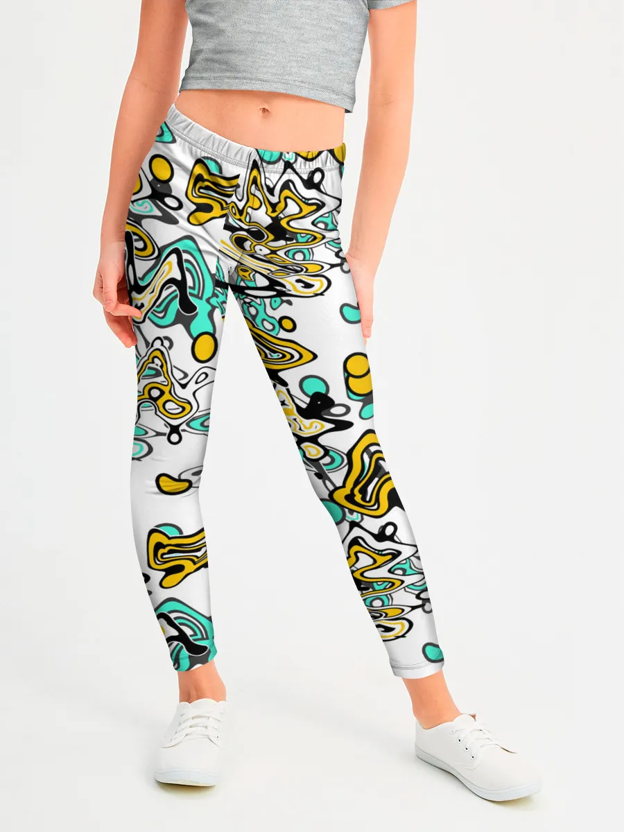 Леггинсы для девочки / Бирюзово-желтый узор
