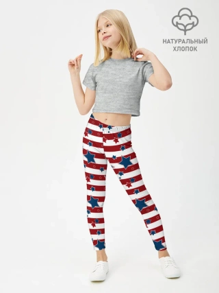 Леггинсы для девочки / Синие звезды на полосатом фоне