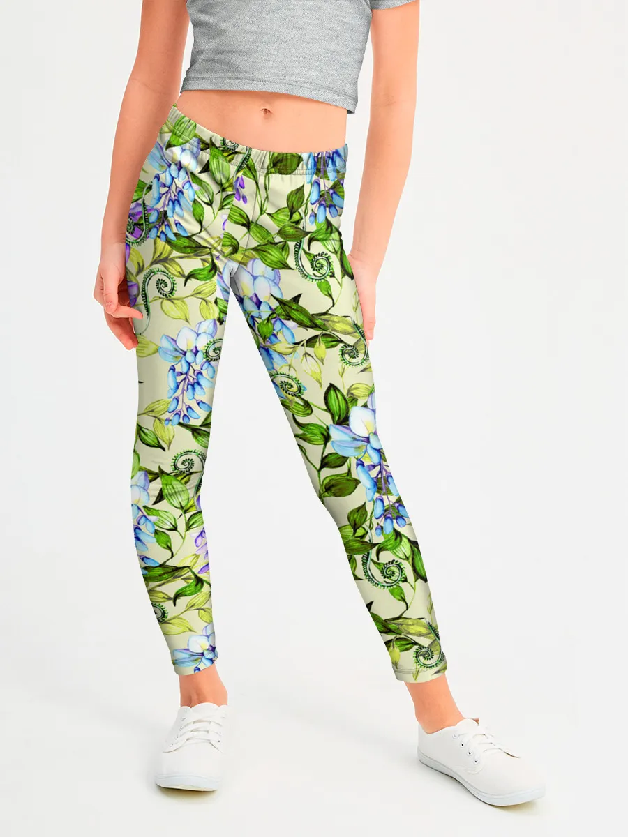 Леггинсы для девочки / Глициния на бежевом фоне